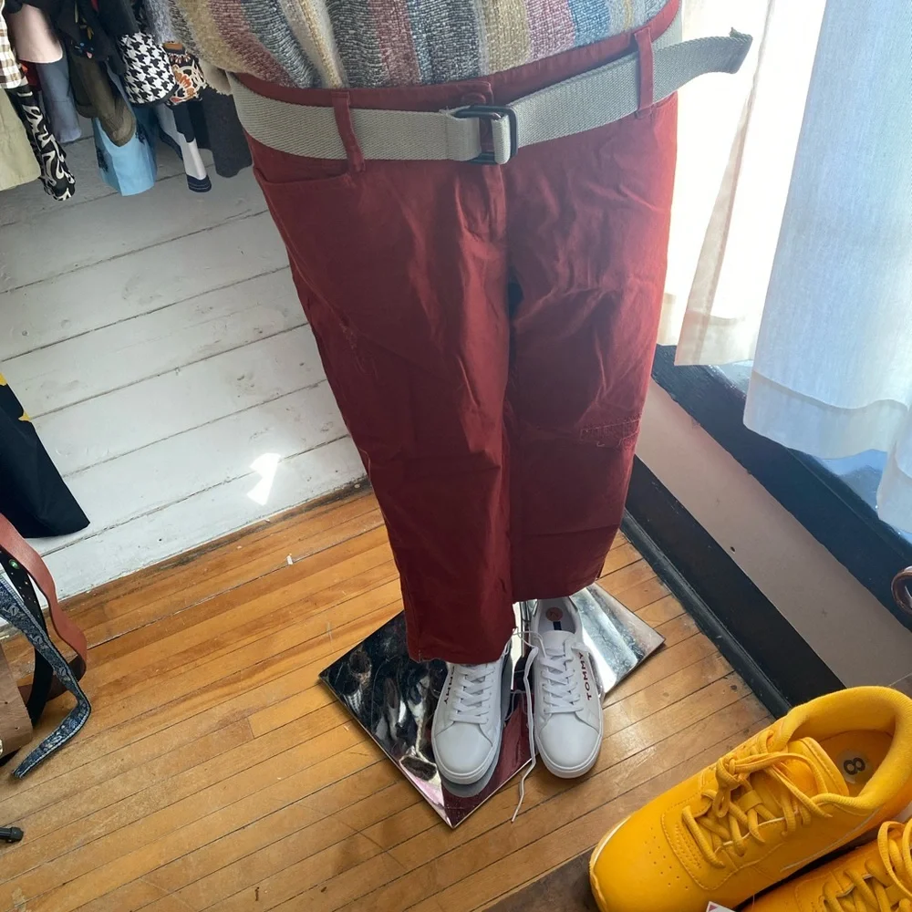 LOFT Red Cropped Ankle Pants Relaxed Fit - Picture 2 of 7